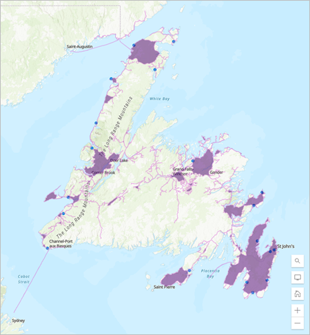 Travel areas surrounding charging stations