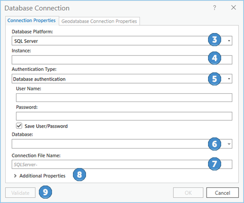 The Database Connection dialog box The Database Connection dialog box