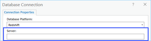 Provide the Redshift server in the Server field. Provide the Redshift server in the Server field.